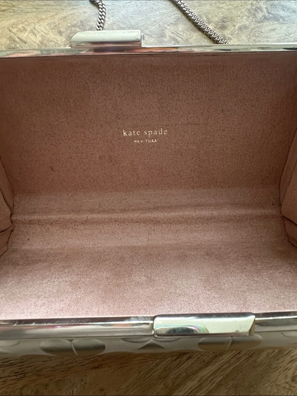Kate Spade Rare Champagne Metal Embossed Box Clutch Minaudière